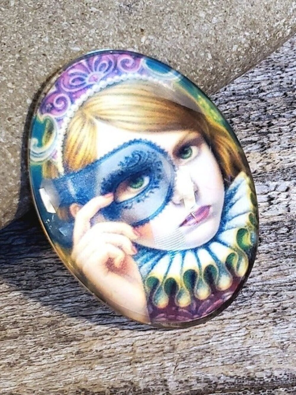 Artsy Fantasy Girl Masquerade Mask 40x30mm Oval Glass Cabochon 9152-E